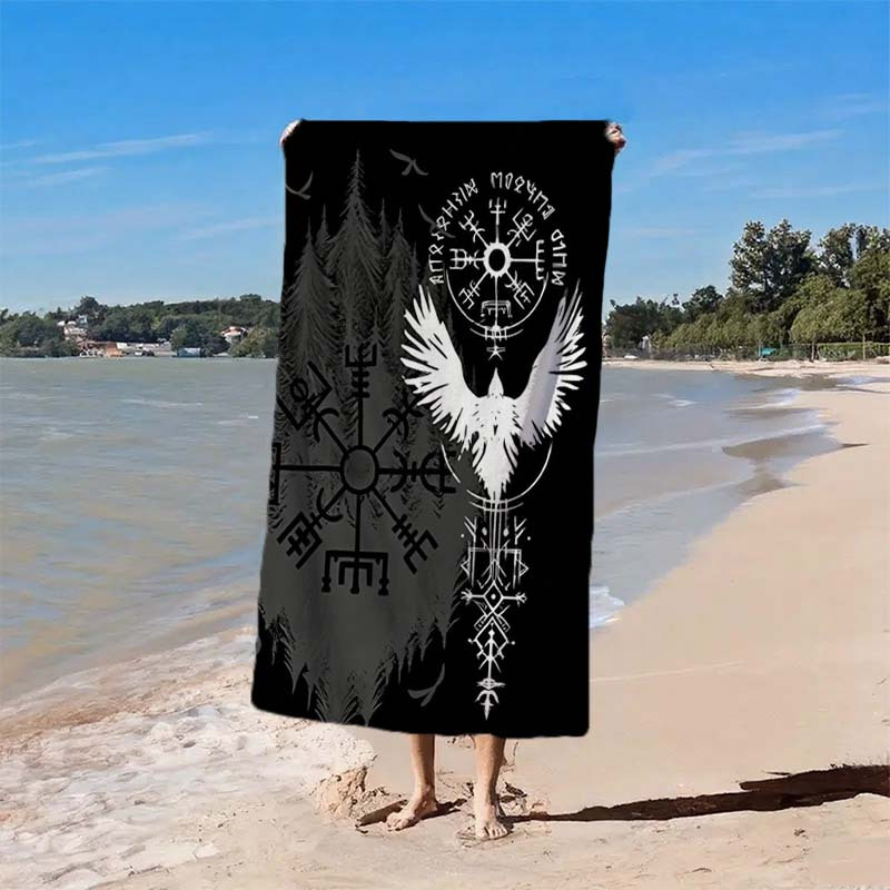 TEMU 1pc Of Mysterious Nordic Symbol Printed Beach Towel, Lightweight And Absorbent, Perfect For Swimming, Gym, And Yoga - An Companion, A Must-have