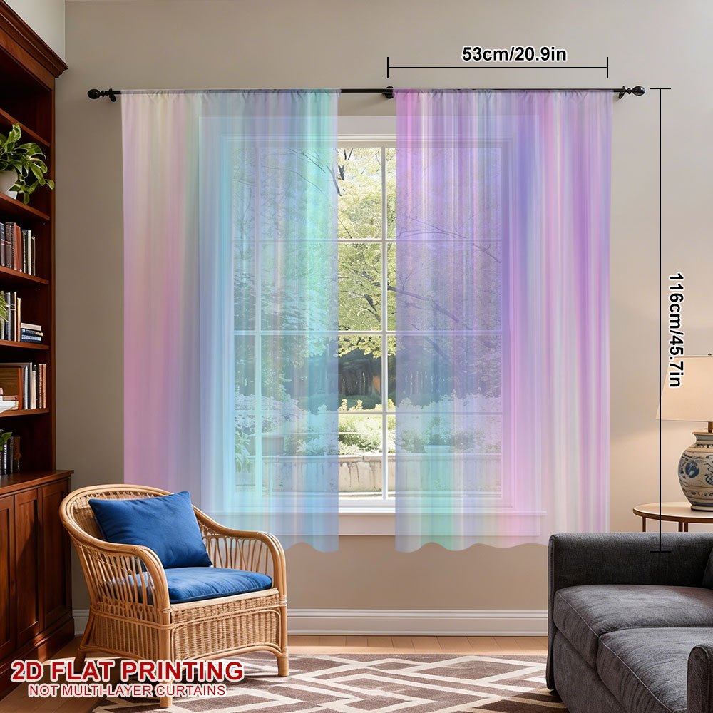 TEMU 2 rideaux transparents à dégradées pastel, style diaphane, adaptés pour cuisine, café, salon, salle à manger, chambre, maison de location, ,