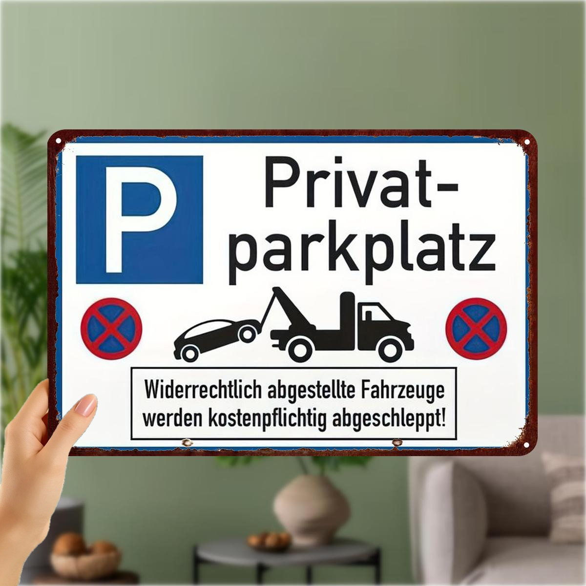TEMU 2d Flat, 2d Flat 1pc, Vintage German Parking Sign Decor - "private Parking, Vehicles Towed" Metal Wall Art 8×12 Inch, 2d Flat