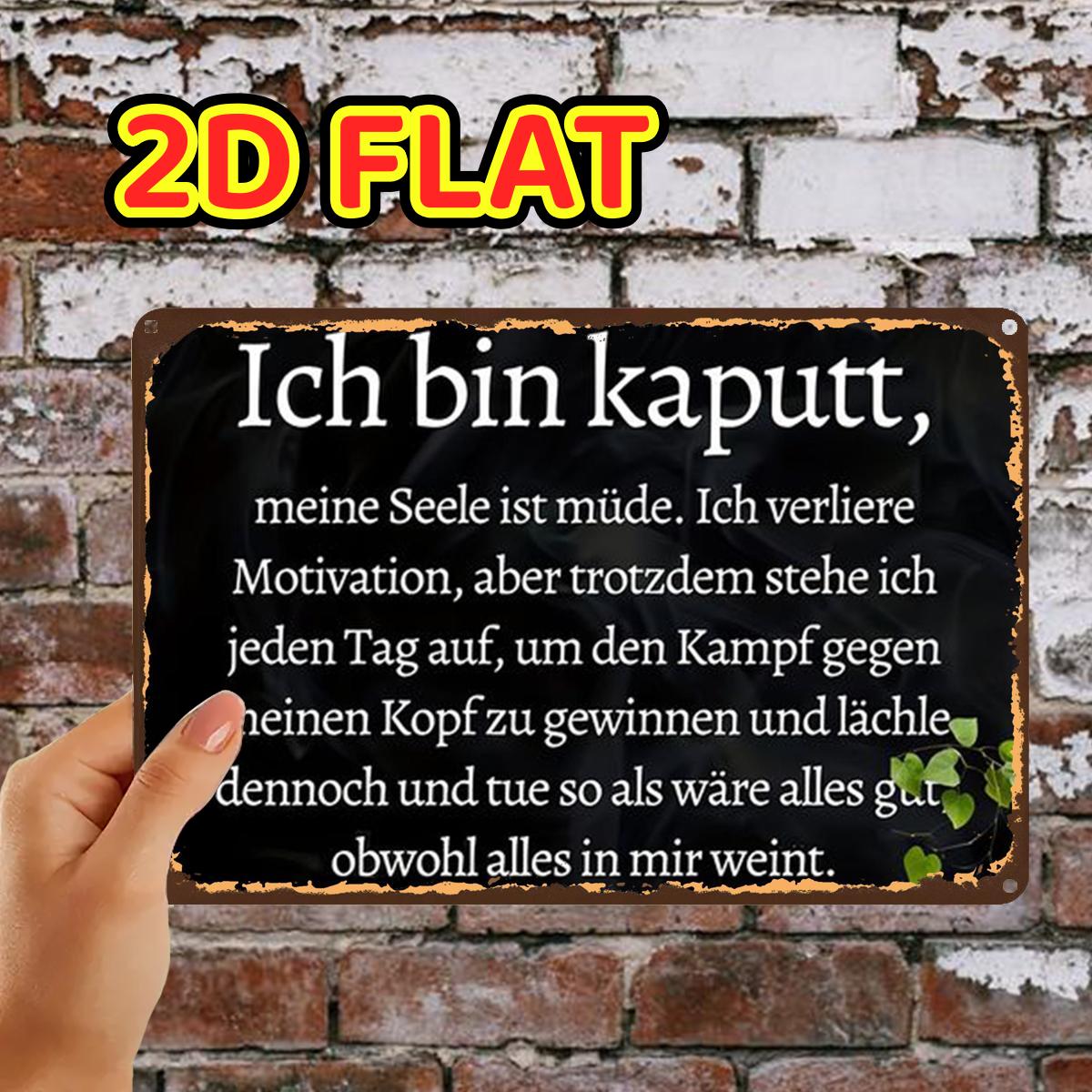 Image of 2d Flat, 1pc, Funny German Motivational Sign Metal Plaque Metal Iron Sign, Pre-drilled Holes, Suitable For Indoor, Garden, Outdoor, Home, Office, Toilet Decoration