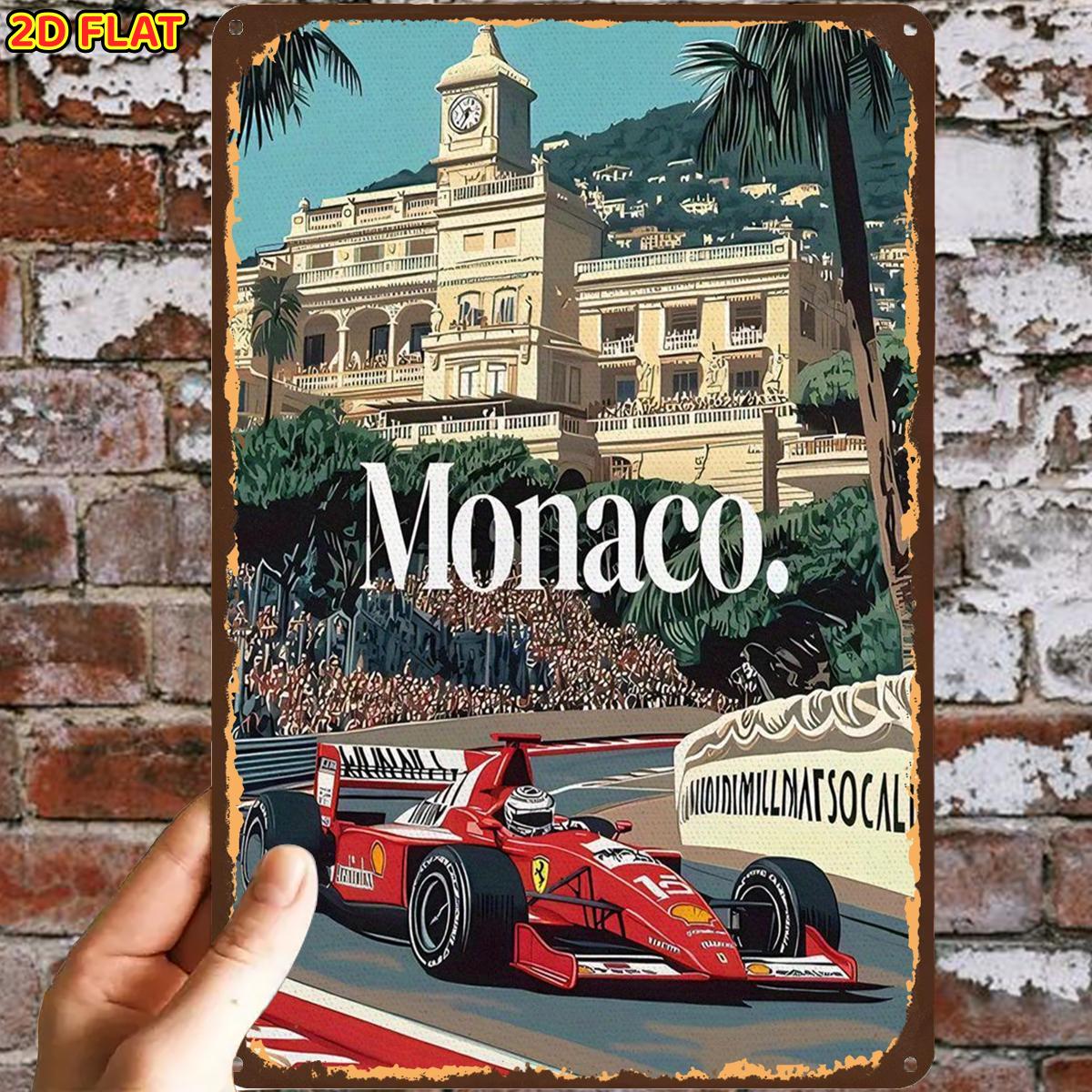 TEMU 2d Flat, 1pc, Monaco Grand Postermetal Iron Sign, Pre-drilled Holes, Suitable For Indoor, Garden, Outdoor, Home, Office, Toilet Decoration
