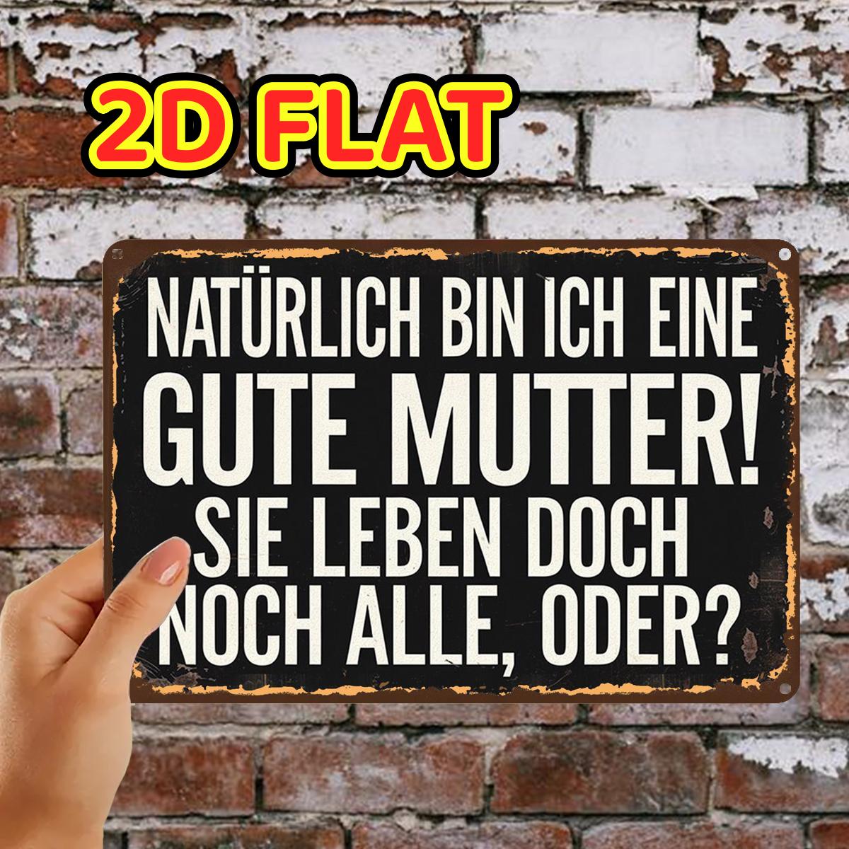 TEMU 2d Flat, 1pc, Funny German Mom Sign Vintage Style Iron Sign, Pre-drilled Holes, Suitable For Indoor, Garden, Outdoor, Home, Office, Toilet