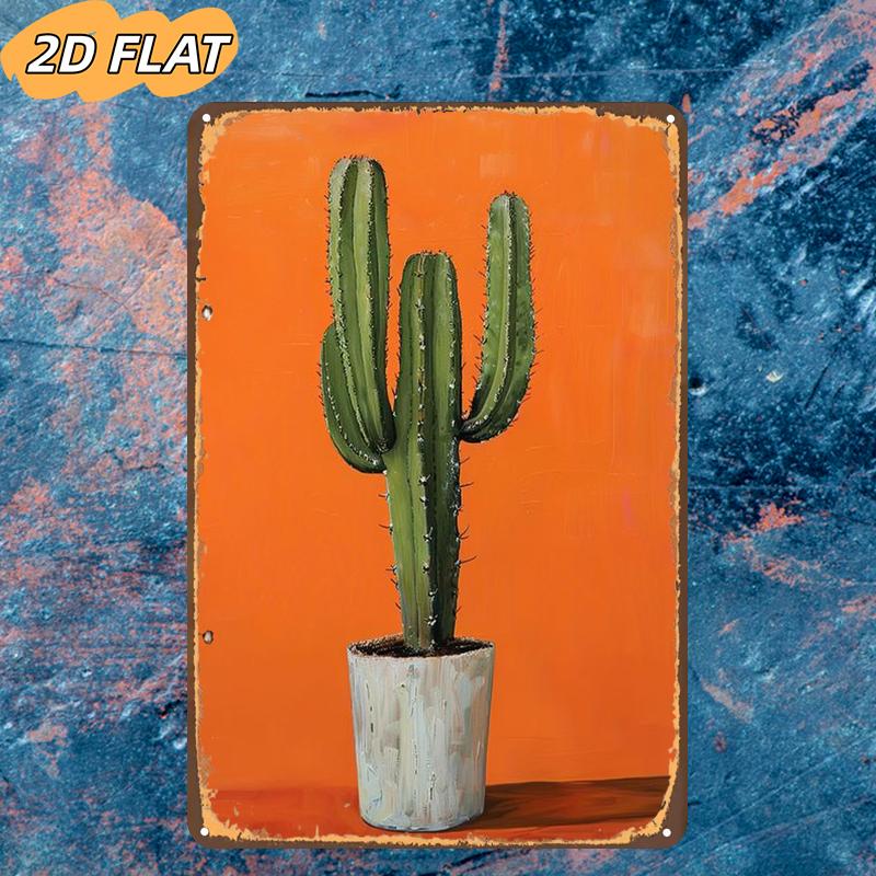 TEMU 2D Plat 1pc, Un Cactus en Pot Contre un Arrière- Vif, Panneau en Métal Lron, Taille (8"X12"/20Cm*30Cm) Peintures