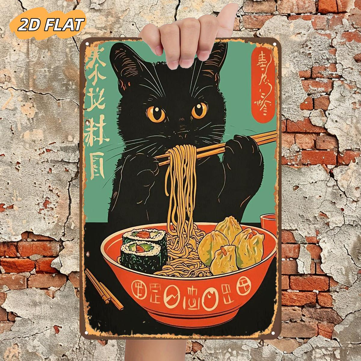 TEMU Panneau Métal Plat 2D 1pc, " S'amusant avec des Ramen : Fantaisiste de Noodles Japonais", Taille (8"X12"/20Cm*30Cm) Peintures