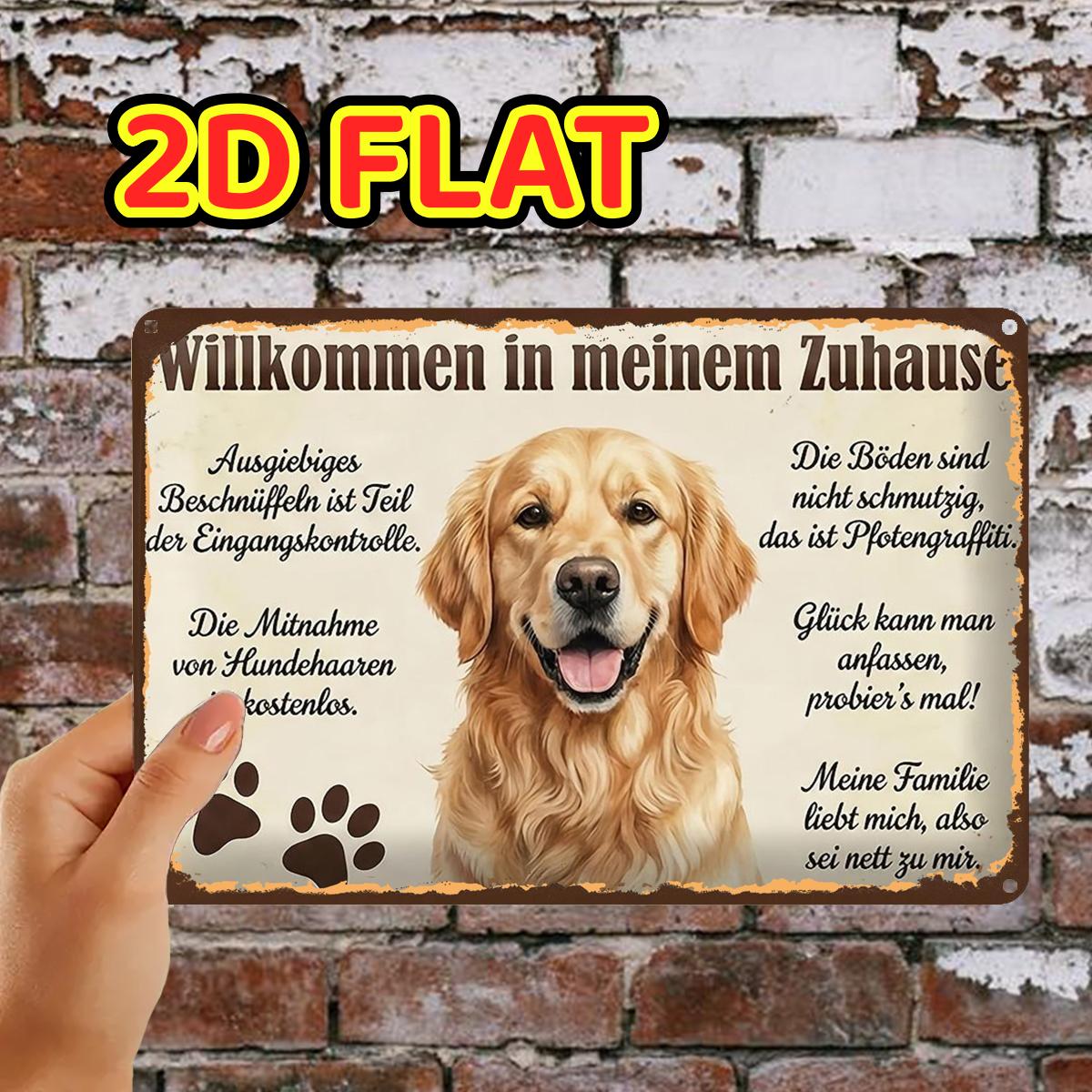 TEMU 2d Flat, 1pc, Golden Retriever Welcome Sign Iron Sign, Pre-drilled Holes, Suitable For Indoor, Garden, Outdoor, Home, Office, Toilet Decoration