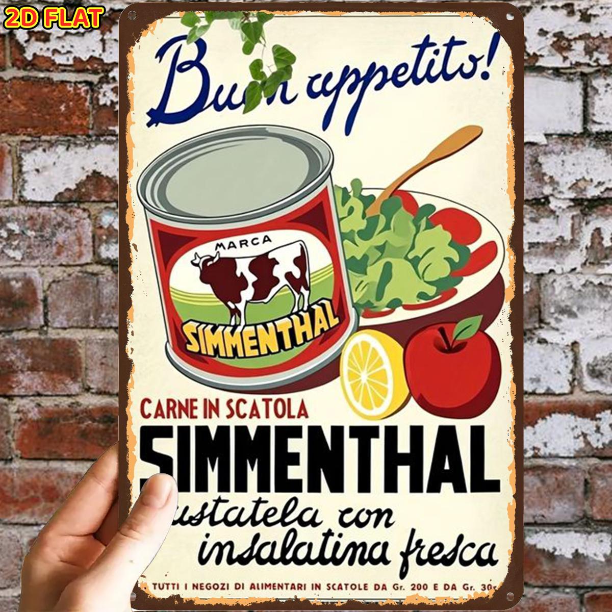 TEMU Piatto 2D, Piatto 2D, 1 pz, Insegna Vintage in Metallo Pubblicitaria Simmenthal Carne , Pre-forati, Adatta per Interni, Giardino, Esterni, Casa,
