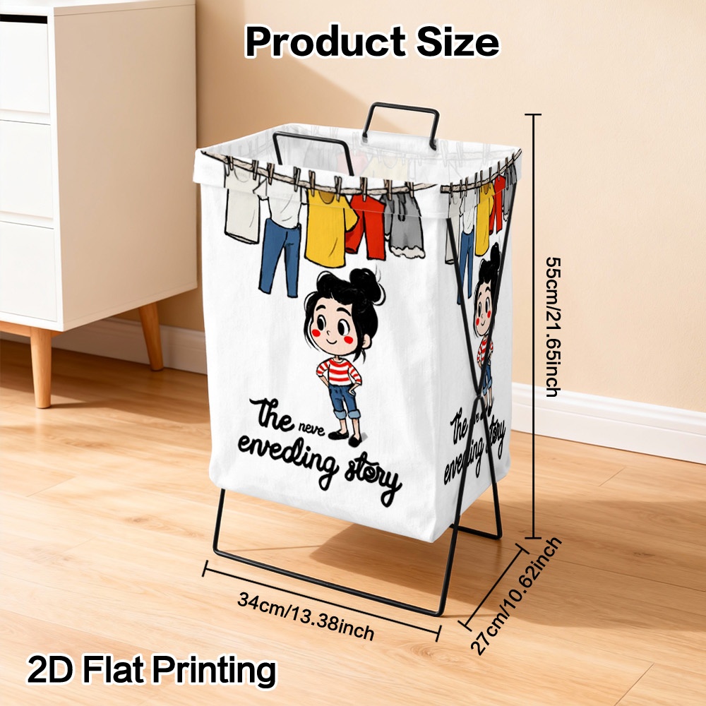 TEMU (Plat 2D) 1 pièce Panier à linge avec support Laundry Day - Cadre de support durable, solide et stable, pliable pour gagner de la place, poignée