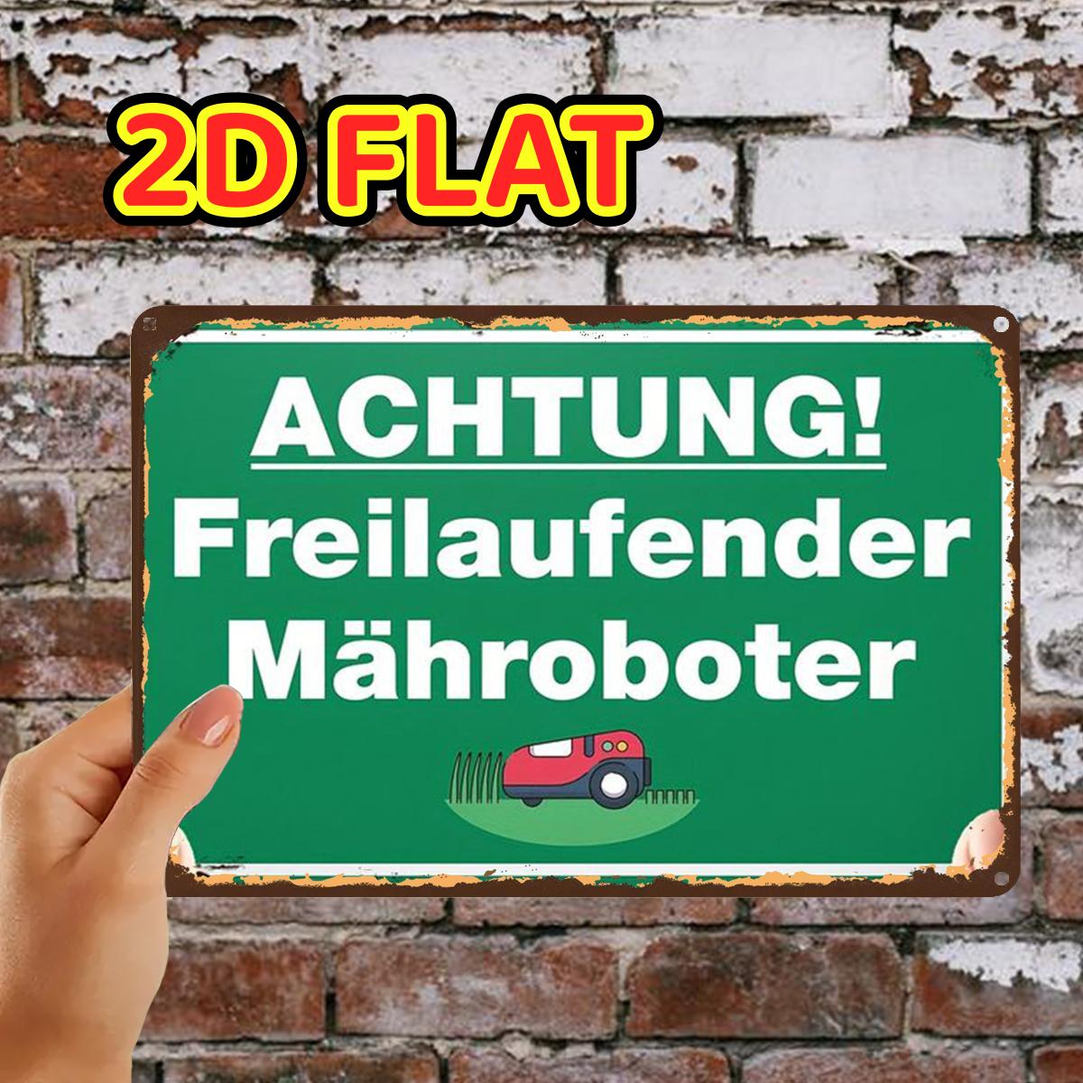 E-shop 2D Flach, ., "Vorsicht Rasenmäher Roboter" Schild Metall Eisenschild, Vorgebohrte Löcher, Geeignet für Innen, Garten, Außenbereich, Zuhause,