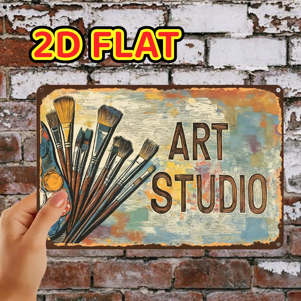 TEMU 2d Flat, 2d Flat,1pc, Paint Brush Signmetal Iron Sign, Pre-drilled Holes, Suitable For Indoor, Garden,outdoor, Home, Office, Toilet Decoration,