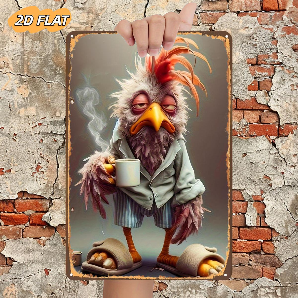 TEMU 2D Plat 1pc, Un Coq Original en Robe S'amusant à du Thé, Panneau Métallique en Fer, Taille (8"X12"/20Cm*30Cm) Peintures