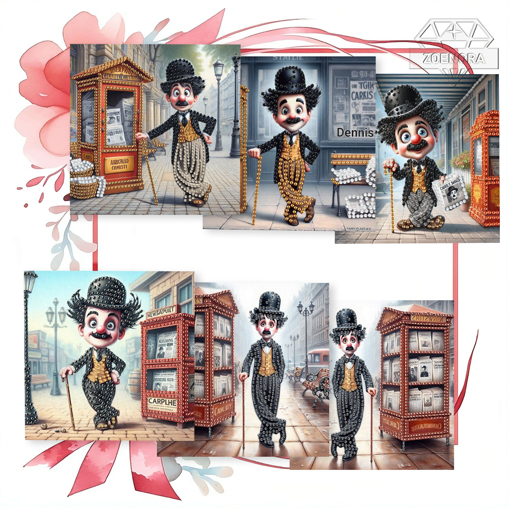 TEMU 6pcs Diy Diamond Painting Greeting Card Set - Cartoon Slapstick Character Theme, Includes Crystal Sequin Decorations And 6 Envelopes, Printed On