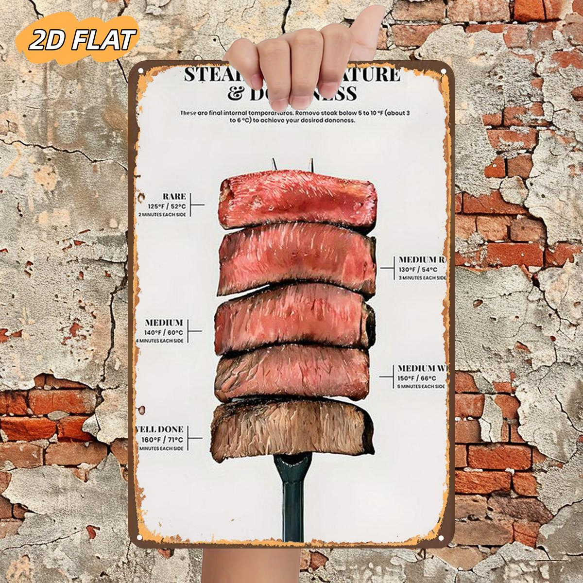 TEMU 2d Flat 1pc, Steak Temperature & Doneness Guide, Metal Lron Sign, Size(8"x12"/20cm*30cm) Decoratve Paintings/room/restaurant/bar/door/garage