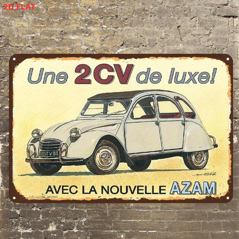 TEMU Plat 2D, 1 pièce, Affiche d'art vintage 2CV voiture de luxe, Panneau en métal fer, Trous pré-percés, Convient pour la décoration intérieure, de
