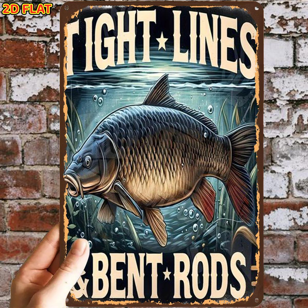 TEMU 2d Flat, 2d Flat,1pc,fishing Poster Carp Designmetal Iron Sign, Pre-drilled Holes, Suitable For Indoor, Garden,outdoor, Home, Office, Toilet