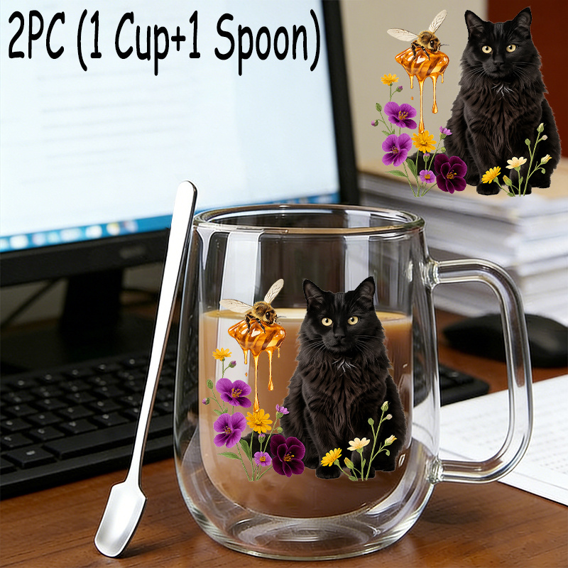 TEMU 2pcs(1pc Glass Cup+1pc Spoon),insulated Double-walled Borosilicate Reusable Water Cup With Handle,large Capacity Clear Coffee Mug For Beverages