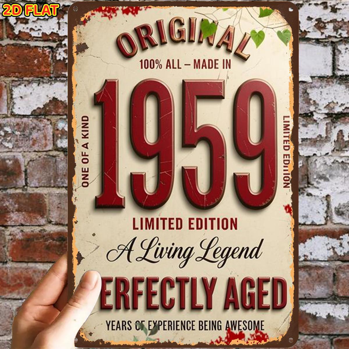 TEMU 2d Flat, 2d Flat,1pc,vintage 1959 Birthday Signmetal Iron Sign, Pre-drilled Holes, Suitable For Indoor, Garden,outdoor, Home, Office, Toilet