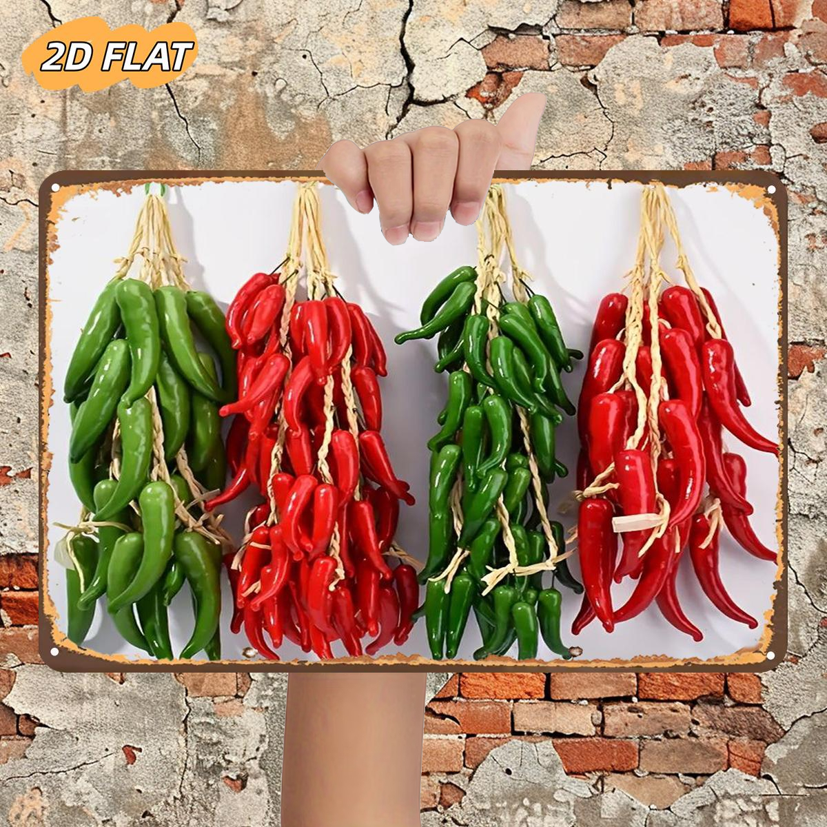 TEMU 2d Flat, 2d Flat 1pc, "colorful Chili Peppers Hanging In Bunches", Metal Lron Sign, Size (8"x12"/20cm*30cm) Decorative