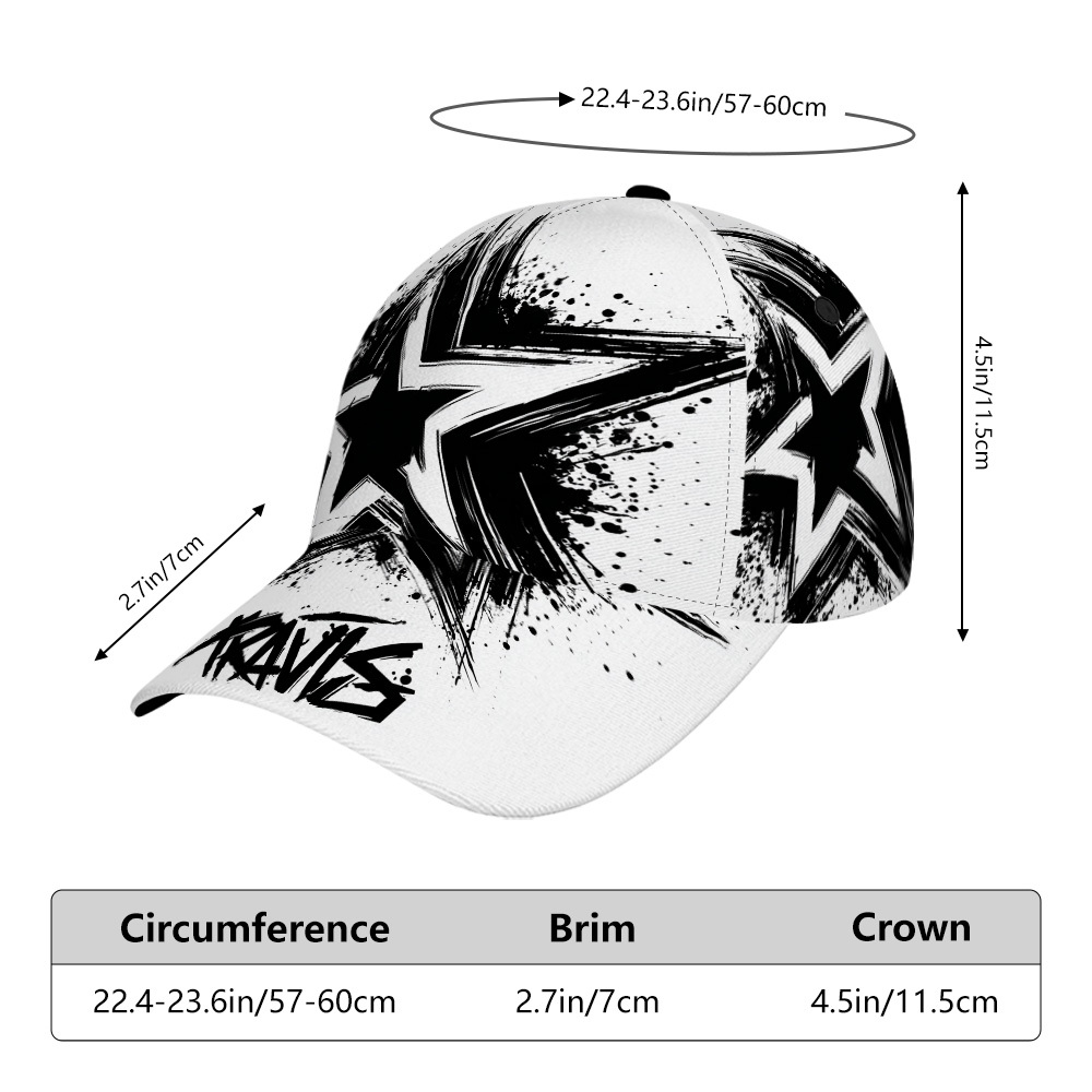 TEMU . 2D-flache Graffiti-Schwarze-Sterne-Design – Leichte, verstellbare Entenschnabelmütze, ideal für den täglichen Gebrauch, bequemes Design für