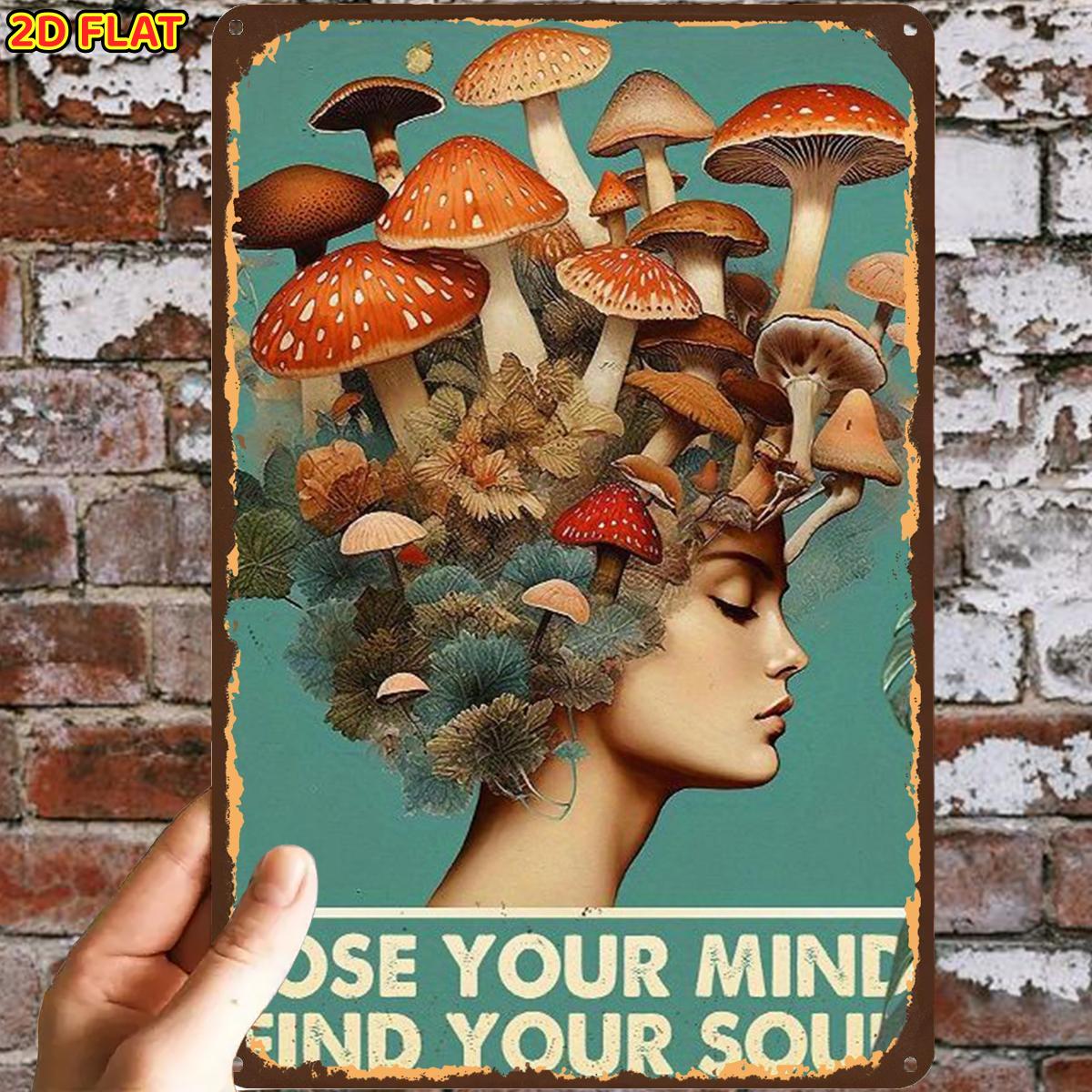 TEMU 2d Flat, 1pc, Mushroom Mind Art Postermetal Iron Sign, Pre-drilled Holes, Suitable For Indoor, Garden, Outdoor, Home, Office, Toilet Decoration