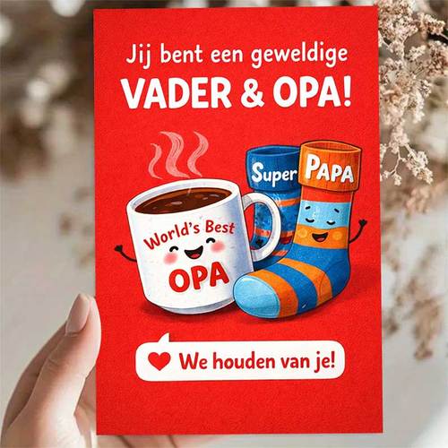 1pc father and grandpa card cute coffee mug and socks theme opa greeting for dad and granddad birthday fathers day from family couples friends gift idea