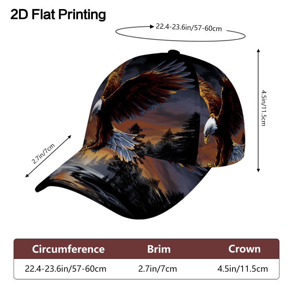 TEMU Adjustable Snapback Cap Featuring A 2d Flat Design Of A Bird In Flight At Sunset, Lightweight And Printed, Perfect For Travel, Everyday Use,