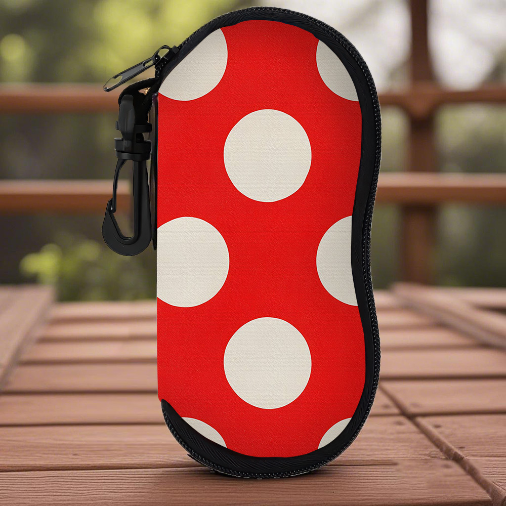 TEMU 1pc, Fun Glasses Case, White Polka Dot On Red Background, Scratch-proof Protective Case, Cute Zipper Glasses Bag, Perfect Birthday Gift, Unisex