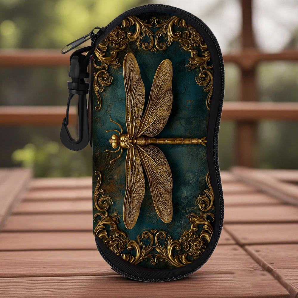 TEMU Étui à lunettes 1 pièce pour homme avec de dorée et monture - Sac léger à fermeture éclair adapté aux lunettes, portefeuille et accessoires de