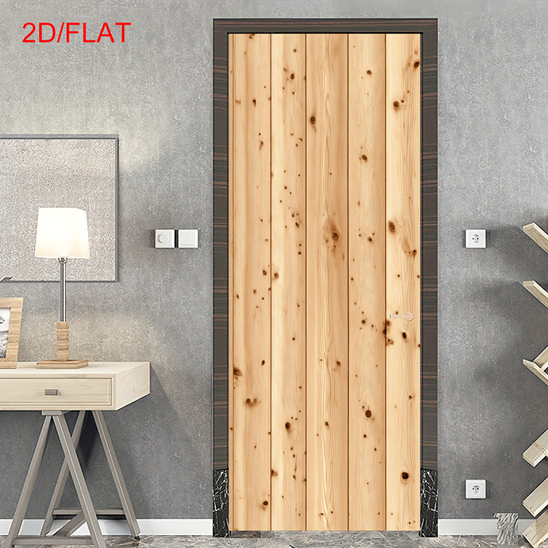 2d flat 1pc   2 sheets door sticker self   removable door mural wooden plank design   minimalist art home decor suitable for living room bedroom   apply peel stick 2d flat