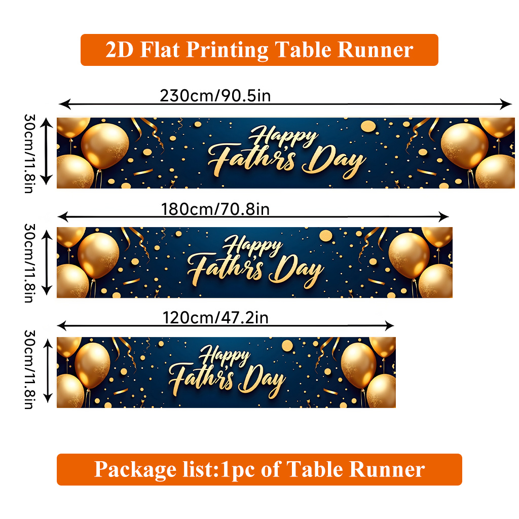 TEMU 2d Flat Printing Table Runner 1pc, Happy Fathers Day Greeting Polyester Table Runner, Rectangular, For Dining Table, Home Party Decor, Decor For