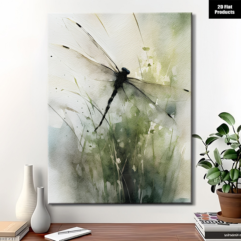 TEMU 2d Flat, 2d Flat, 2d Flat 1pc 2d Flat Watercolor Artwork Featuring A Dragonfly In Flight, Perfect For Decorating Your Living Room Or Bedroom.