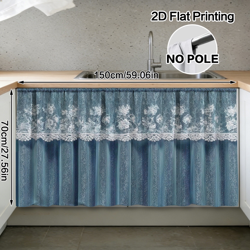 TEMU (2d Flat) 1pc Floral Panel Table Skirt - Material Easy To Clean, Rod For , Living Room Bedroom Laundry Room, Modern Minimalist Window Treatment