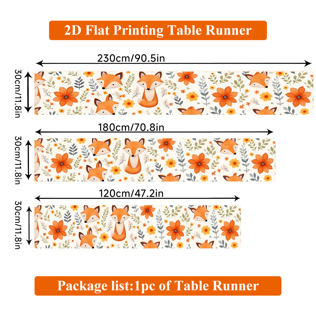 TEMU Chemin de pièce à impression 2D à plat, orange parmi les fleurs, Chemin de table rectangulaire en polyester, pour table à manger, décoration de