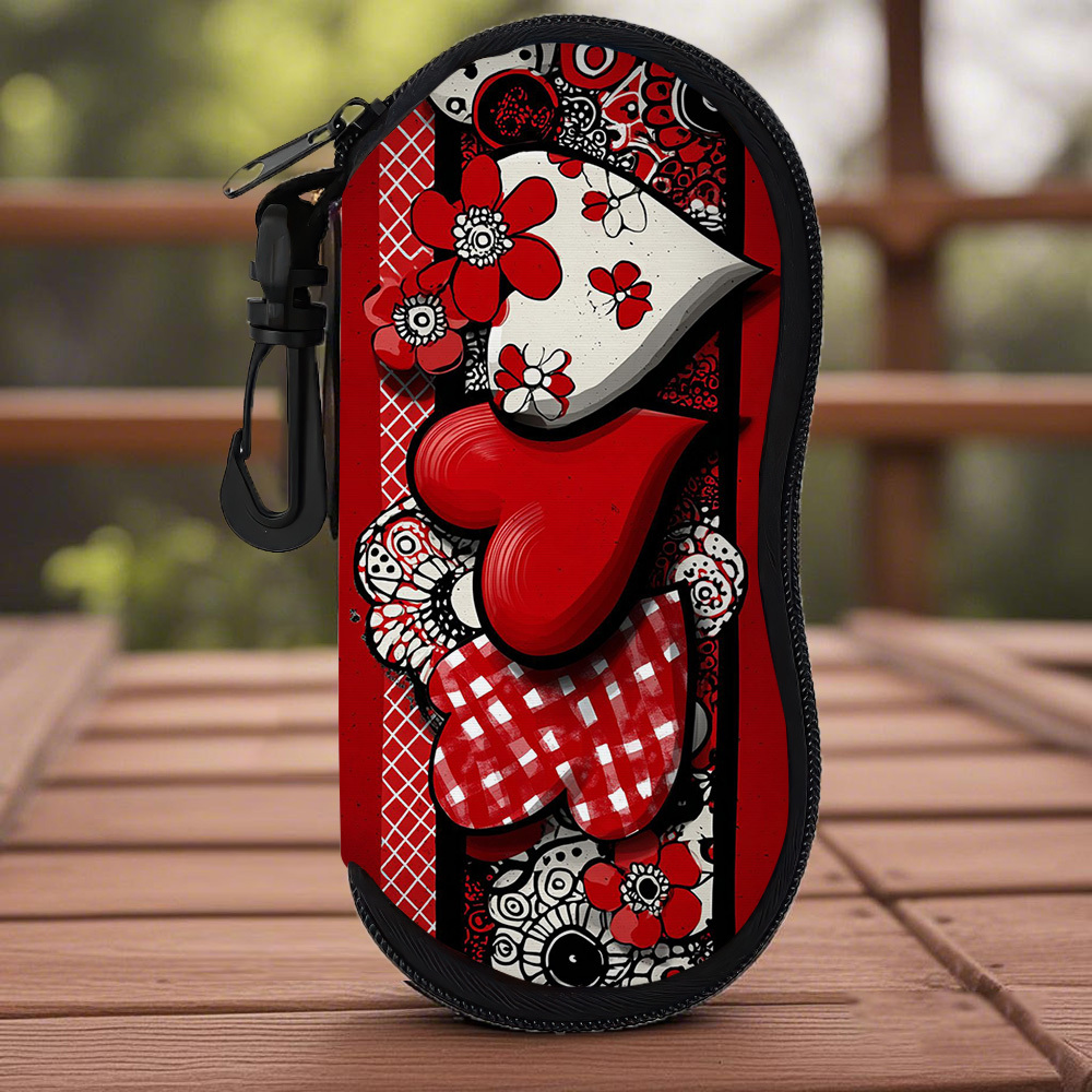 TEMU 1 pz, Custodia per occhiali con illustrazione di rossi e con portachiavi, occhiali eleganti e accessori, adatta a tutti i tipi di occhiali, per