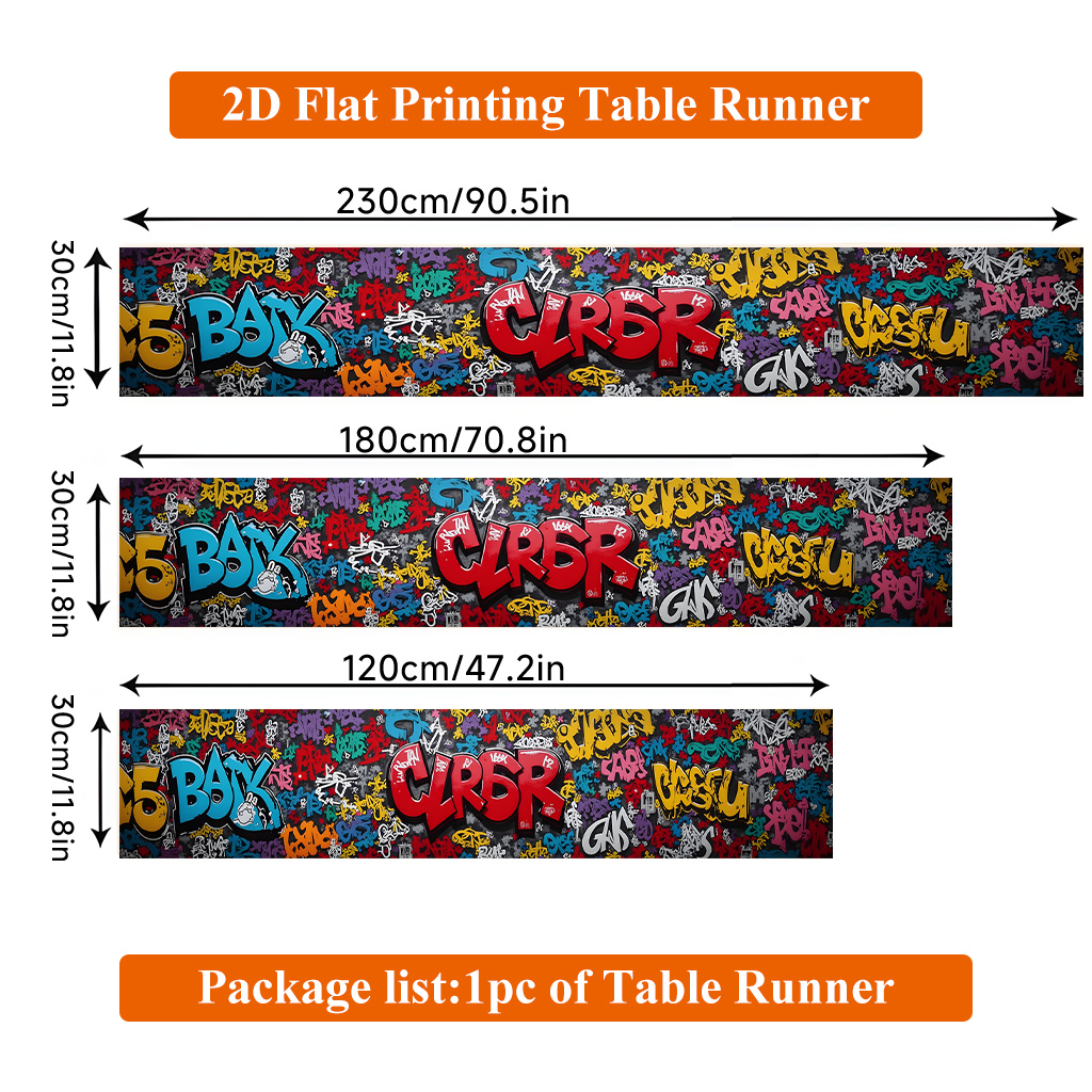 TEMU Chemin de table plat 2D à imprimé 1pc, chemin de table en polyester de style dynamique avec affichages d'art graffiti, rectangulaire, pour table