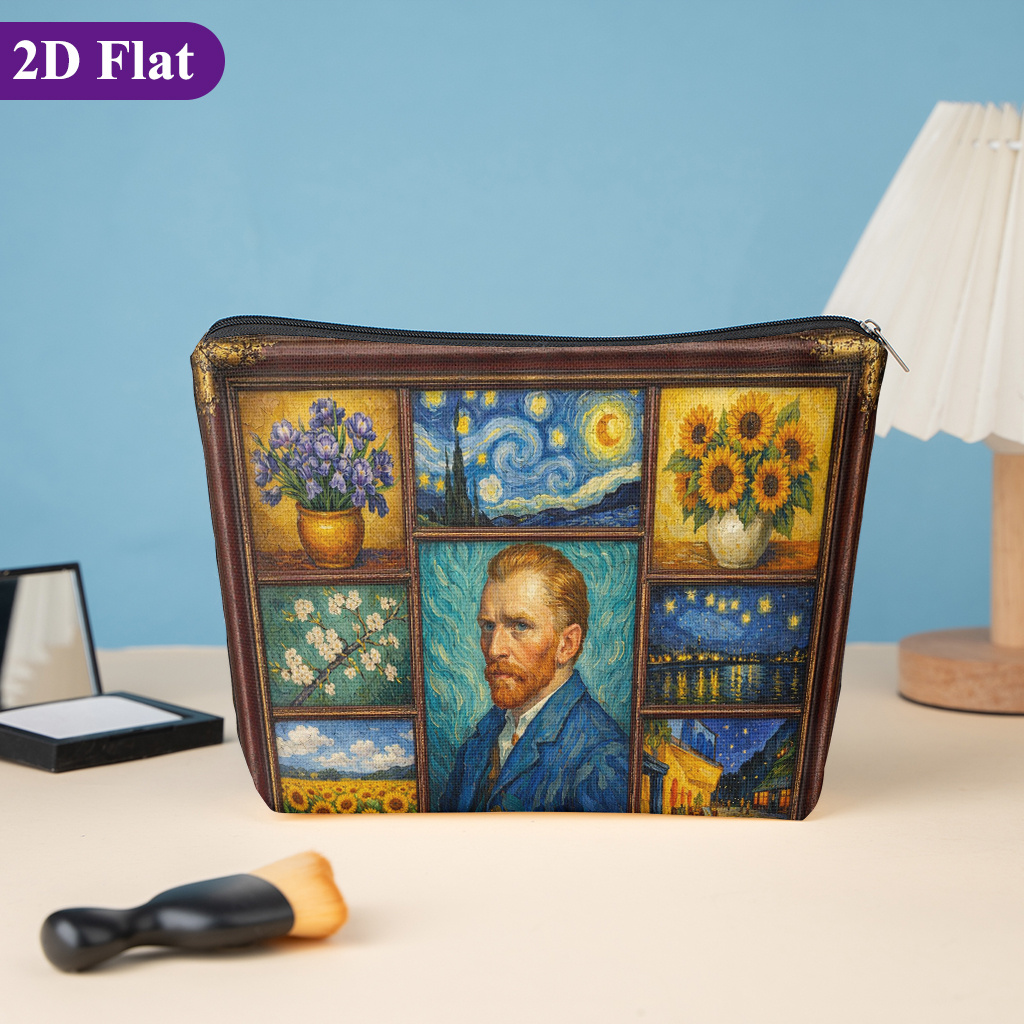 TEMU Cosmetic Bag 1pc, Van Gogh Classic Paintings Combination, Featuring Fun Designs, This Double-sided Printed Women's Cosmetic Bag Is Perfect For