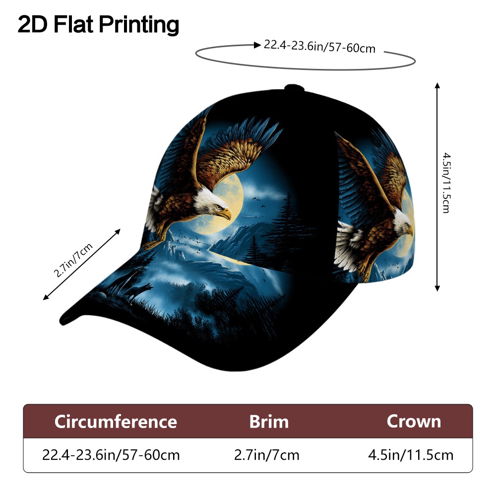 TEMU 1pc, Casquette de baseball avec une impression plate 2D d'un oiseau volant au-dessus de – Dessus rigide, style hip-hop tendance, chapeau de