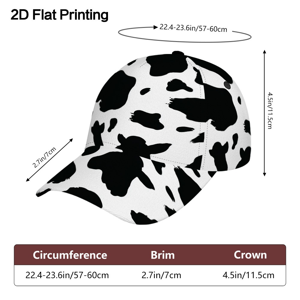 TEMU 1 stuk, 2D platte klassieke honkbalpet met koeienkop silhouetprint – Comfortabel, verstelbaar en stijlvol, perfect voor vrijetijdskleding,