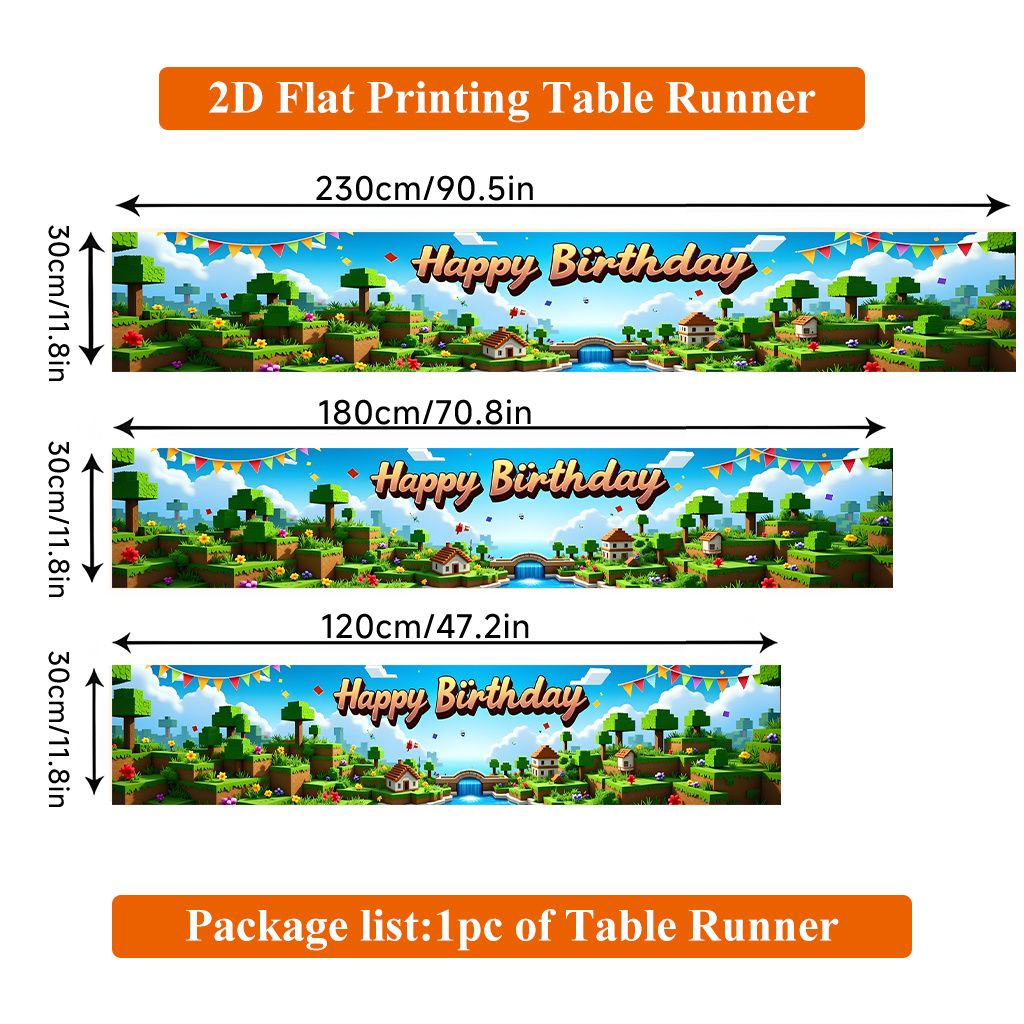 E-shop 2D Flachdruck Tischläufer ., Themen "Happy Birthday" Dekorationen Polyester Tischläufer, Rechteckig, für Esstisch, Heim Party Dekor, Dekor für