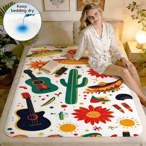 item picture mexican guitar cactus print high definition training pad multi size disposable care pad reusable feminine menstrual pad machine washable suitable for beds sofa cushions office chair pads and can be used as a pet training