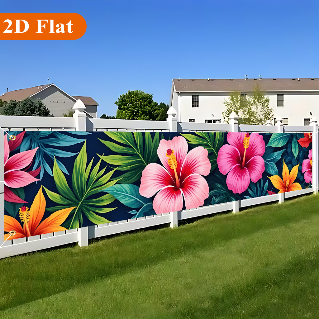 TEMU 2d Flat, 1pc Large Tropical Floral Banner Suitable For Wedding Birthday Party Decorations - Oversized Indoor/outdoor Yard Banner With Fabric, &