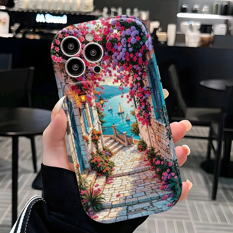 TEMU Phone Case - 1pc, 2d Mediterranean Style Phone Case, Compatible With Iphone 17, 17 Air, 17 Pro Max, 16, 15, 14, 13, 12, 11 Pro Max, Xs, Xr/8/7