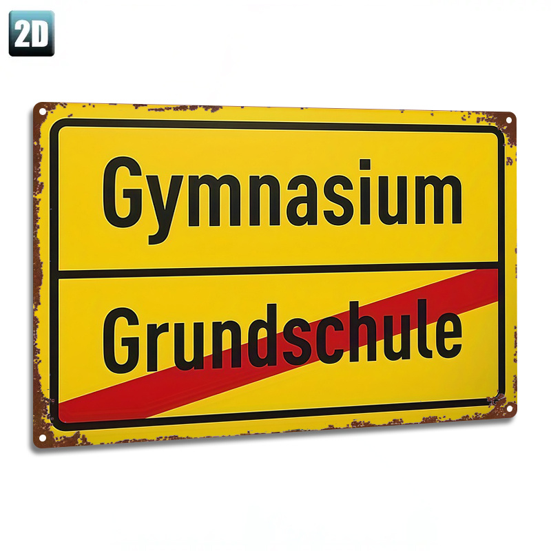 E-shop 2D Flat - 1 Stück Metallschild, 2D Flat, "Deutsche Schule Schild Eisenkunst: Gymnasium Vs. Grundschule". Türschild, Outdoor Metallkunst,