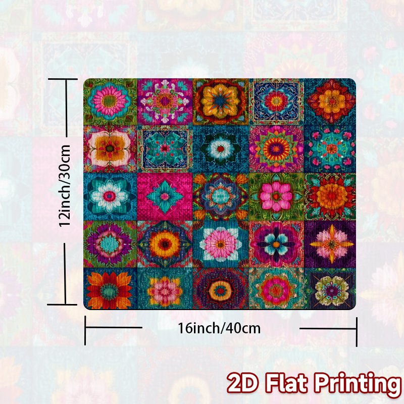 TEMU 1pc, 2d Flat Printing, Decorative Washer/dryer Protective Pad Colorful Floral Squares, Polyester, Suitable For Dryer And Washing Machine