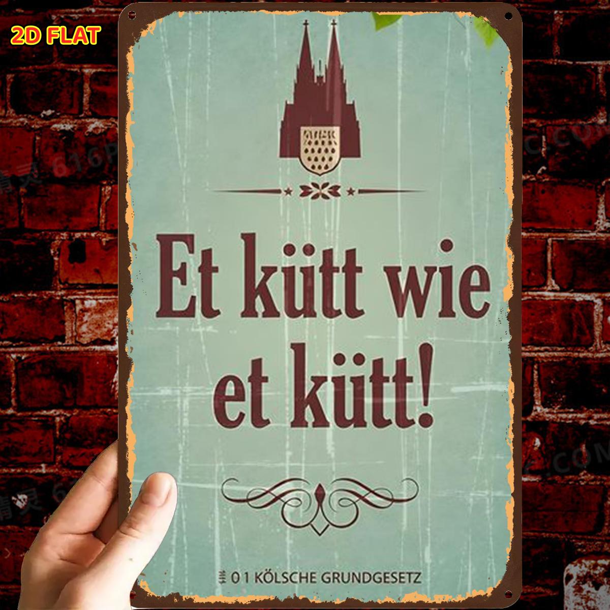 TEMU 2D Flach, ., Retro Vintage Köln Schild Kunstdruck Metall Eisen Schild, Vorgebohrte Löcher, Geeignet für Innen, Garten, Außen, Zuhause, Büro,