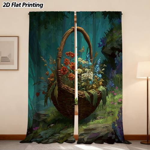 2D Flat - 2D Flat, 2pcs Modern Print Curtains, Gallery- , Conversation Starter for Living Room Decor, Rod Pocket Installation