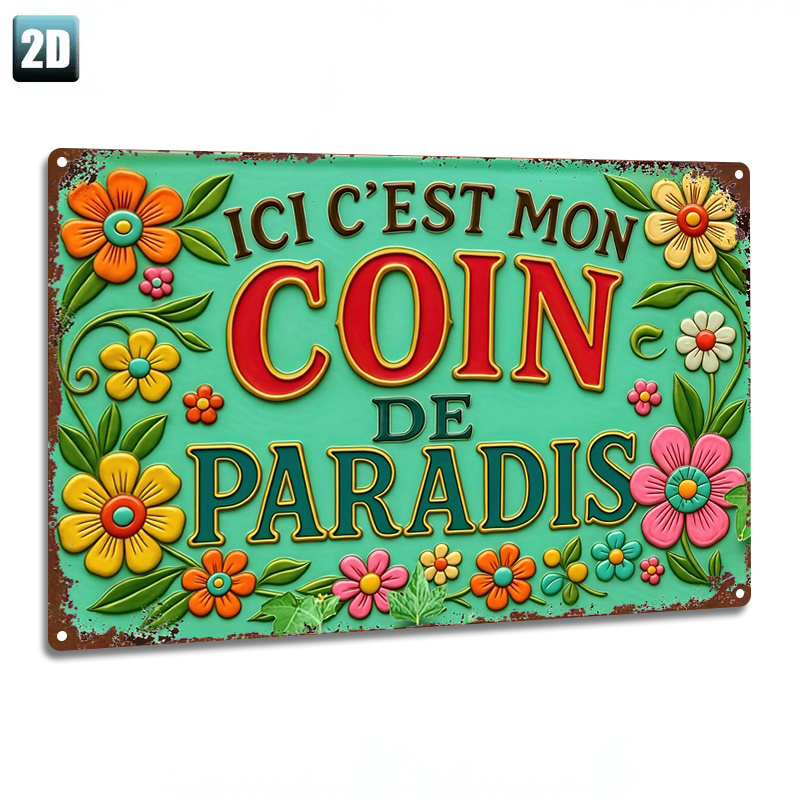 TEMU Panneau Métal Plat 2D, 1pc, "Floral Paradise Corner Iron Wall Art". Plaque de Porte, Extérieur, Décoration de Pièce, Décoration Murale,