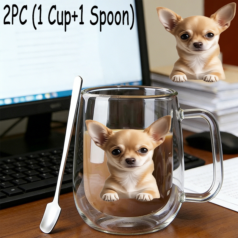 TEMU 2pcs(1pc Glass Cup+1pc Spoon),insulated Double-walled Borosilicate Reusable Water Cup With Handle,large Capacity Clear Coffee Mug For Beverages