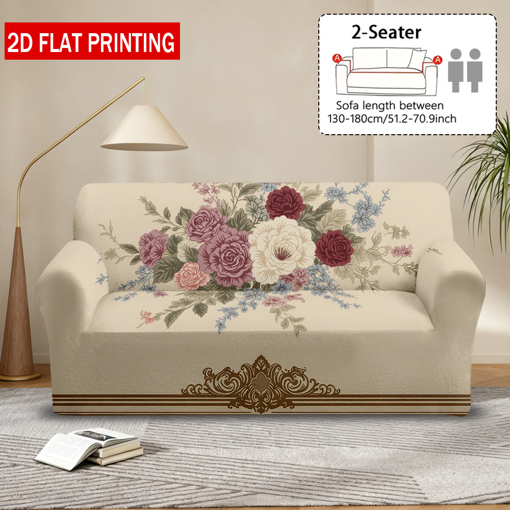 TEMU 2d Flat 1pc Ornate Design Sofa Cover, - Elastic Fabric Has Strong ; Shoulder Strap Ensures Stable Fixing; Machine Washable; Fits 1-4-seater
