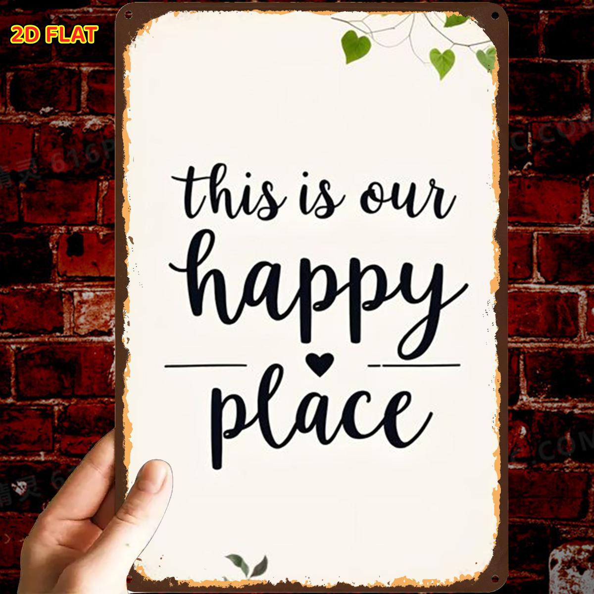 Image of 2d Flat, 1pc, Retro Happy Sign Decor Metal Iron Sign, Pre-drilled Holes, Suitable For Indoor, Garden, Outdoor, Home, Office, Toilet Decoration