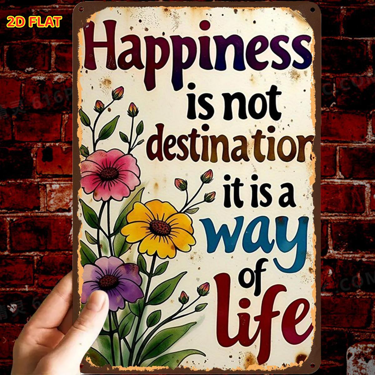 TEMU 2d Flat, 1pc, Retro Rustic Happiness Quote Sign Metal Iron Sign, Pre-drilled Holes, Suitable For Indoor, Garden, Outdoor, Home, Office, Toilet